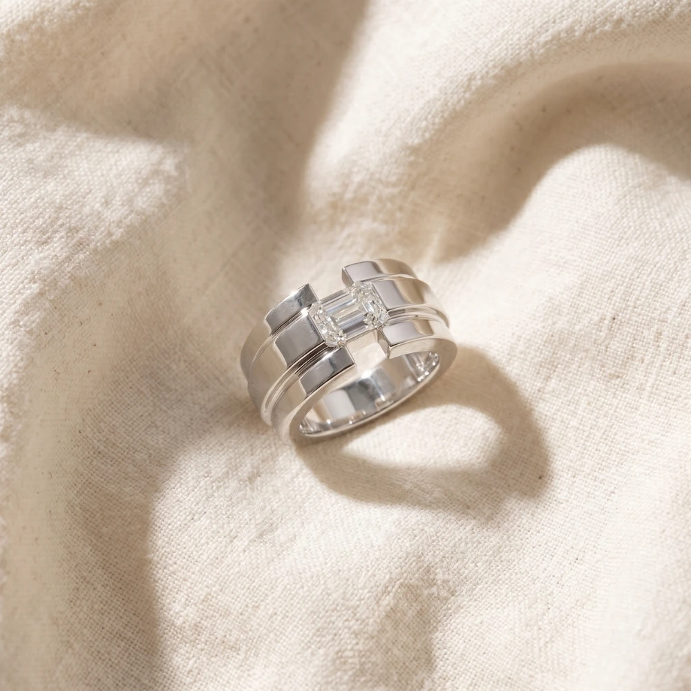Certified 2 1/2Ct Emerald Cut Solitaire Diamond Ring 10k Gold Lab Grown Men's (F-G, VS)