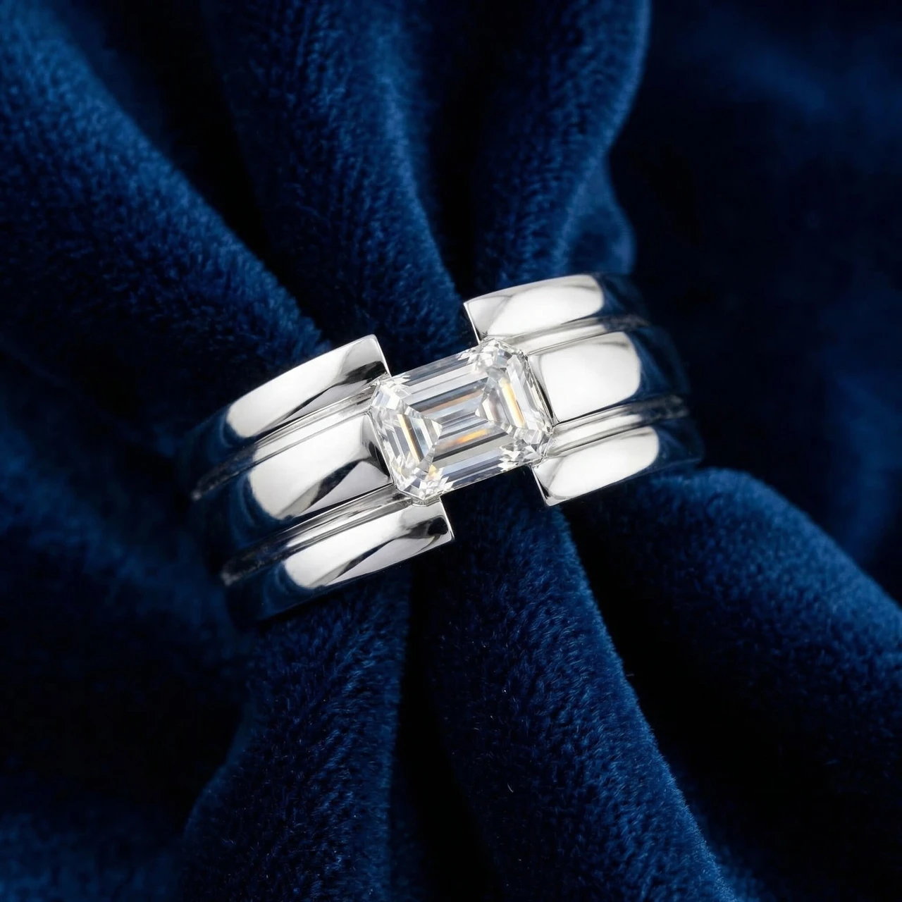 Certified 2 1/2Ct Emerald Cut Solitaire Diamond Ring 10k Gold Lab Grown Men's (F-G, VS)