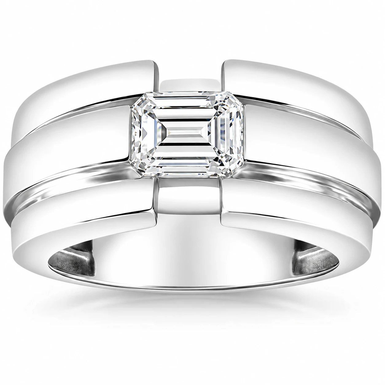 Certified 2 1/2Ct Emerald Cut Solitaire Diamond Ring 10k Gold Lab Grown Men's (F-G, VS)