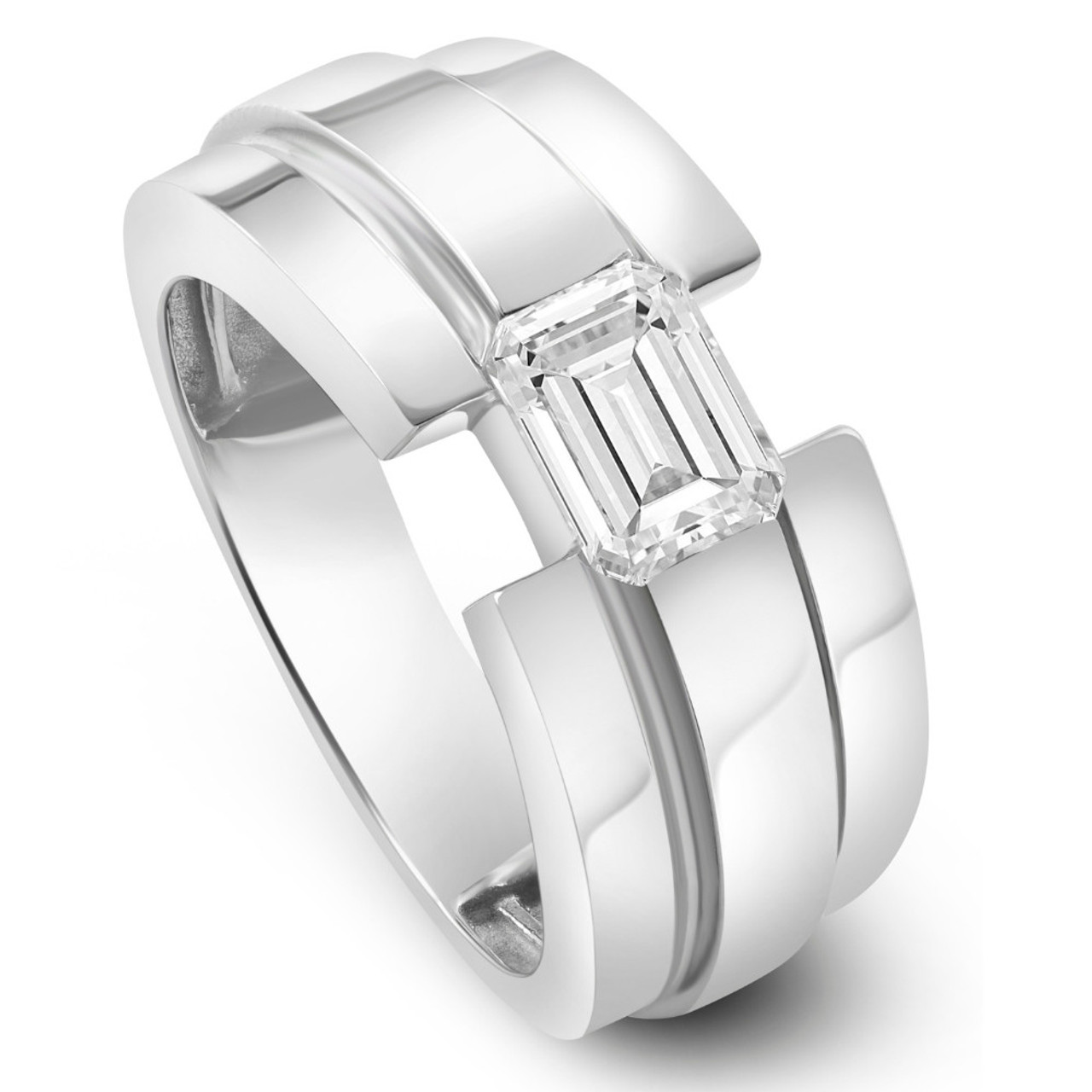 Certified 2 1/2Ct Emerald Cut Solitaire Diamond Ring 10k Gold Lab Grown Men's (F-G, VS)