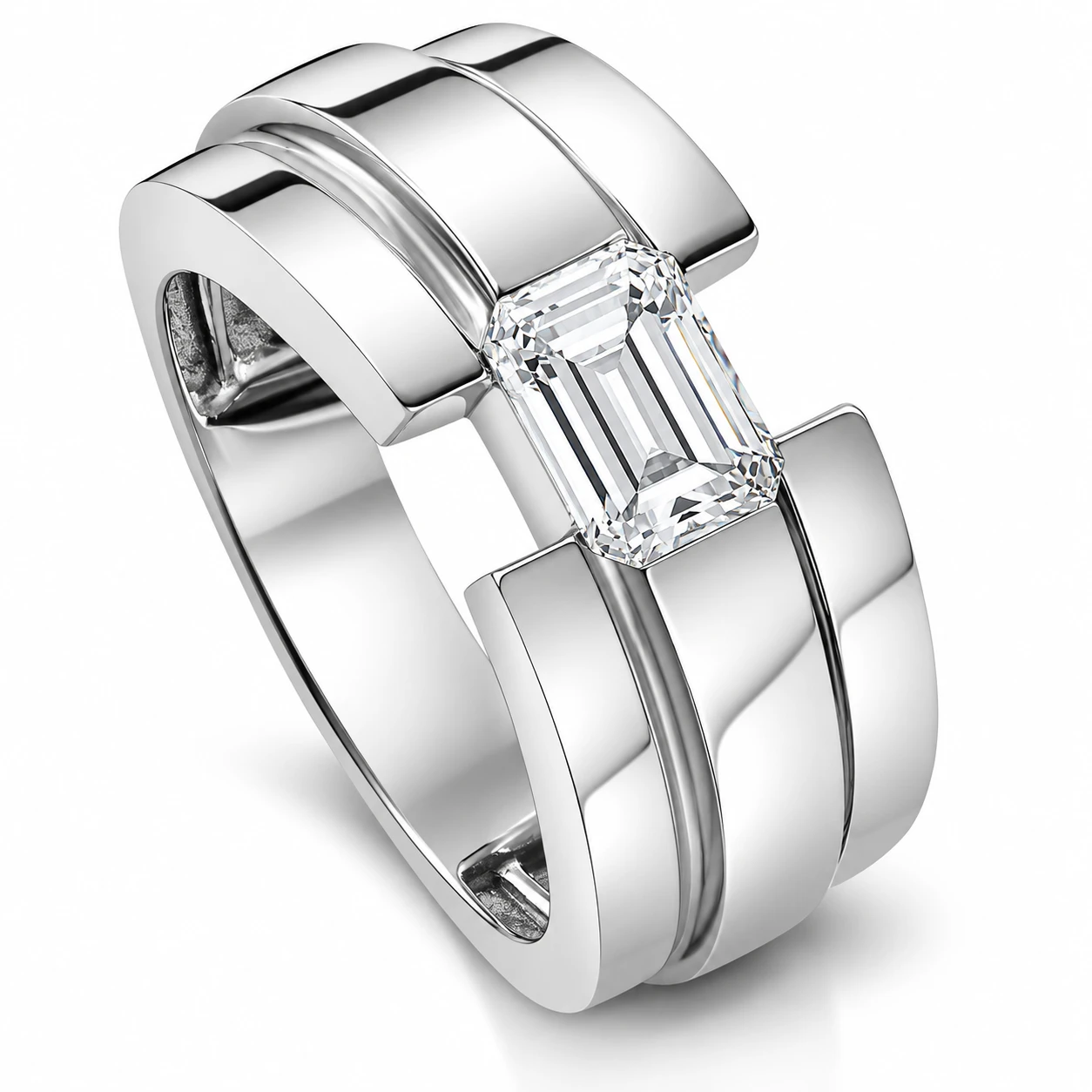Certified 2 1/2Ct Emerald Cut Solitaire Diamond Ring 10k Gold Lab Grown Men's (F-G, VS)