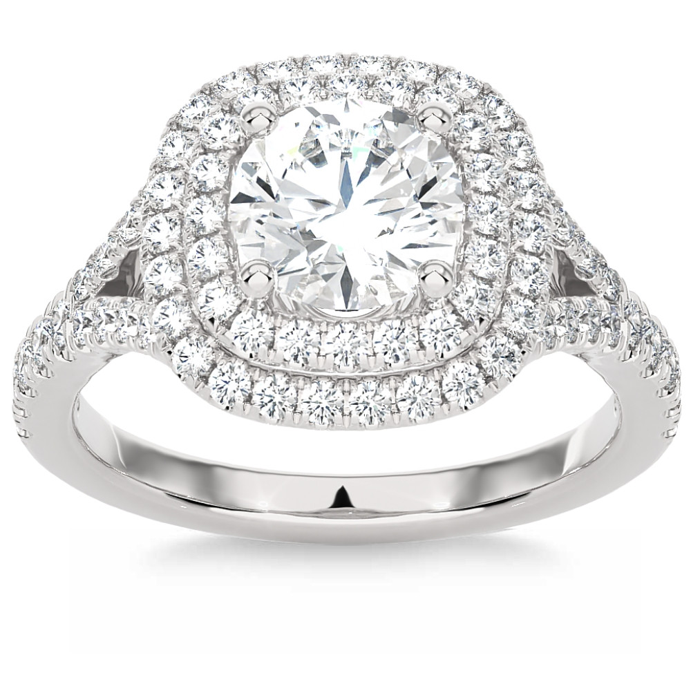 Certified 2 1/5Ct Cushion Halo Diamond Engagement Ring 14k Gold Lab Grown (G-H, VS)
