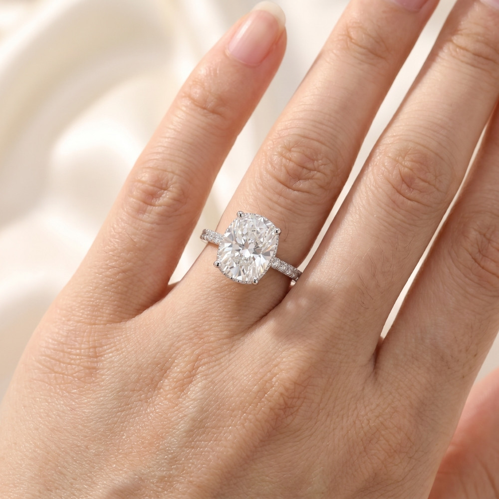 Certified 4.50Ct Cushion Diamond Engagement Ring Hidden Halo 14k Lab Grown (G-H, VS2-SI1)