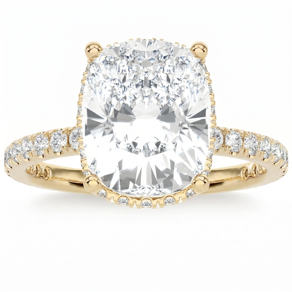 Certified 4.50Ct Cushion Diamond Engagement Ring Hidden Halo 14k Lab Grown (G-H, VS2-SI1)