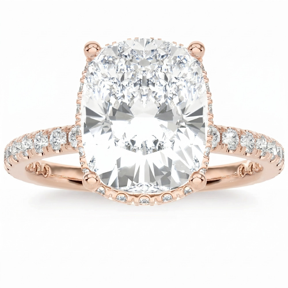 Certified 4.50Ct Cushion Diamond Engagement Ring Hidden Halo 14k Lab Grown (G-H, VS2-SI1)