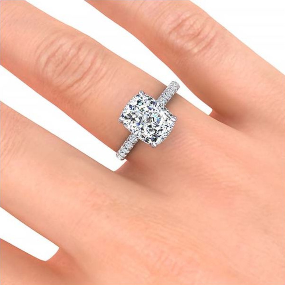 Certified 5.86Ct Elongated Cushion Diamond Hidden Halo Engagement Ring Gold (F-G, VS2-SI1)