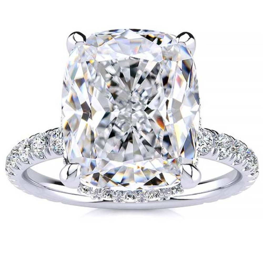 Certified 5.86Ct Elongated Cushion Diamond Hidden Halo Engagement Ring Gold (F-G, VS2-SI1)
