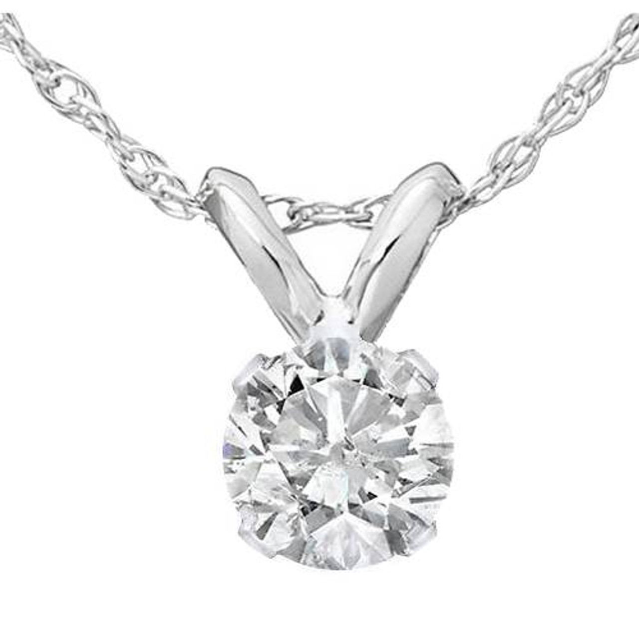 1/2ct Solitaire Diamond Pendant Necklace 14K White Gold