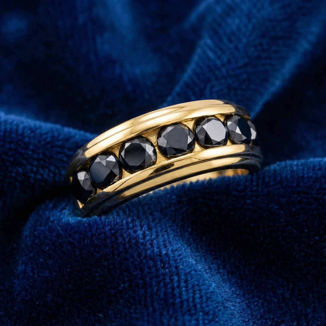 4 3/8Ct TW Black Diamond Men's Ring 10k Yellow or White Gold (Black, I2-I3)