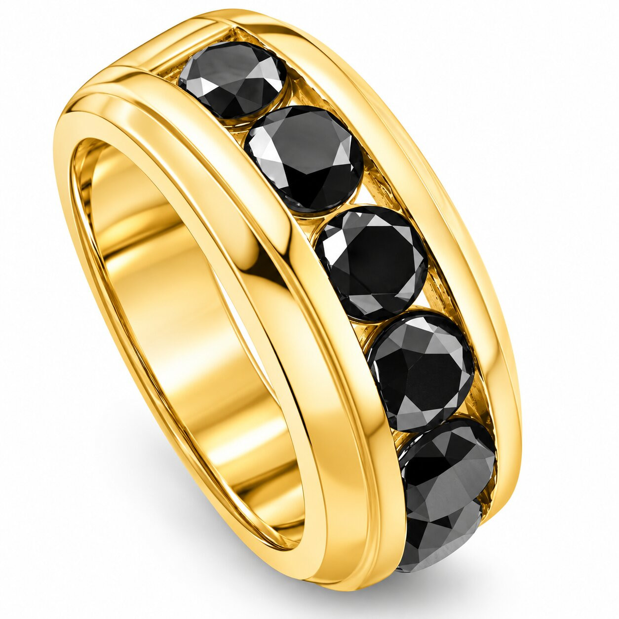 4 3/8Ct TW Black Diamond Men's Ring 10k Yellow or White Gold (Black, I2-I3)