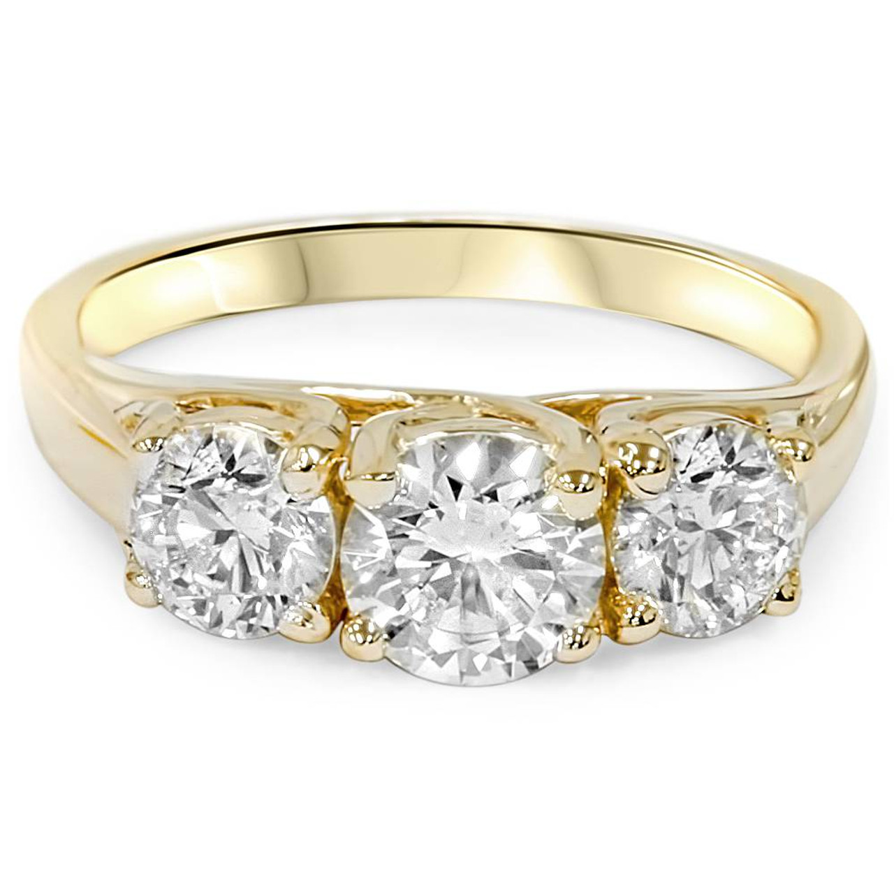 2ct Three Stone Diamond Engagement 14K Yellow Gold Ring
