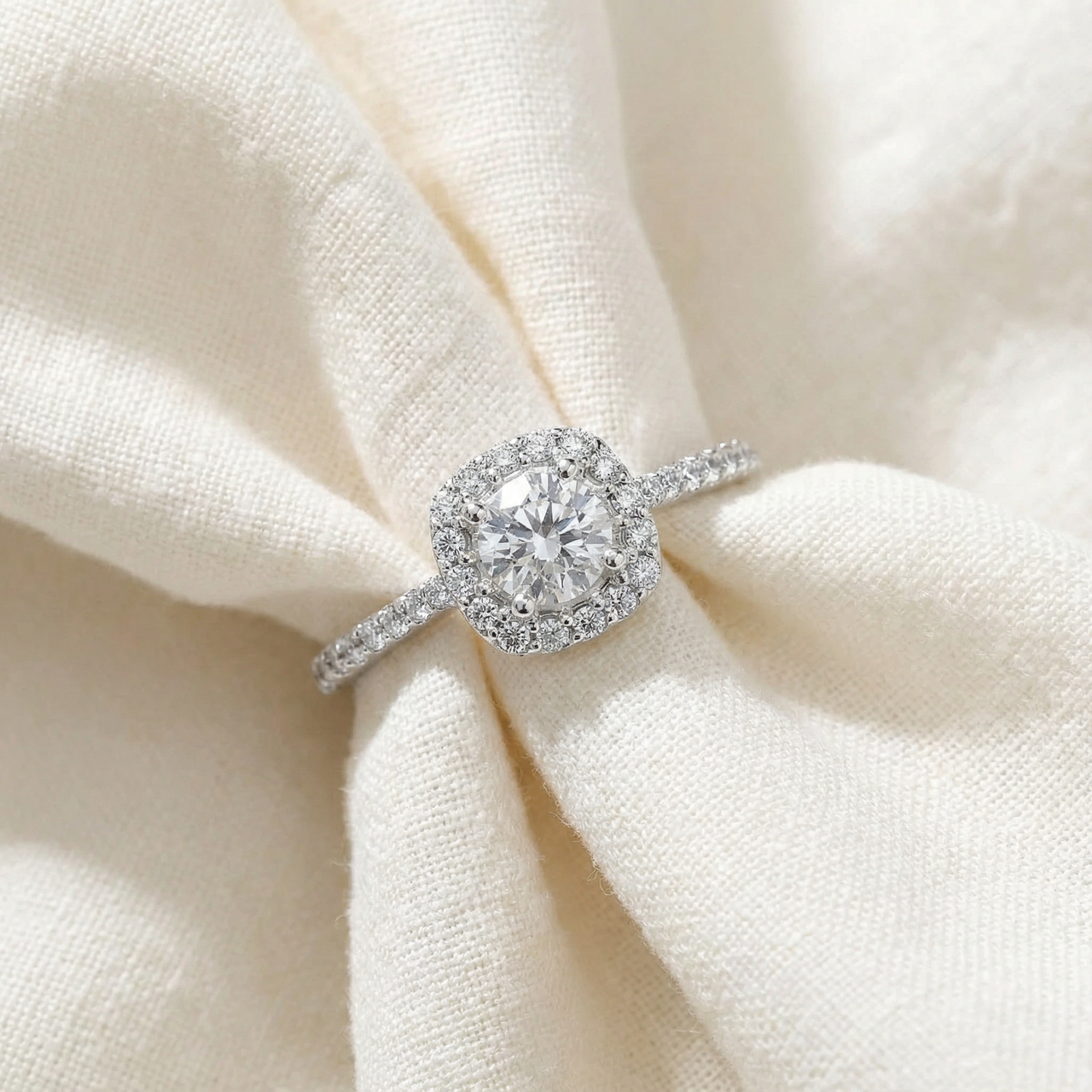 1 1/5ct TW Diamond Cushion Halo Engagement Ring 10k White Gold (G-H, I1)