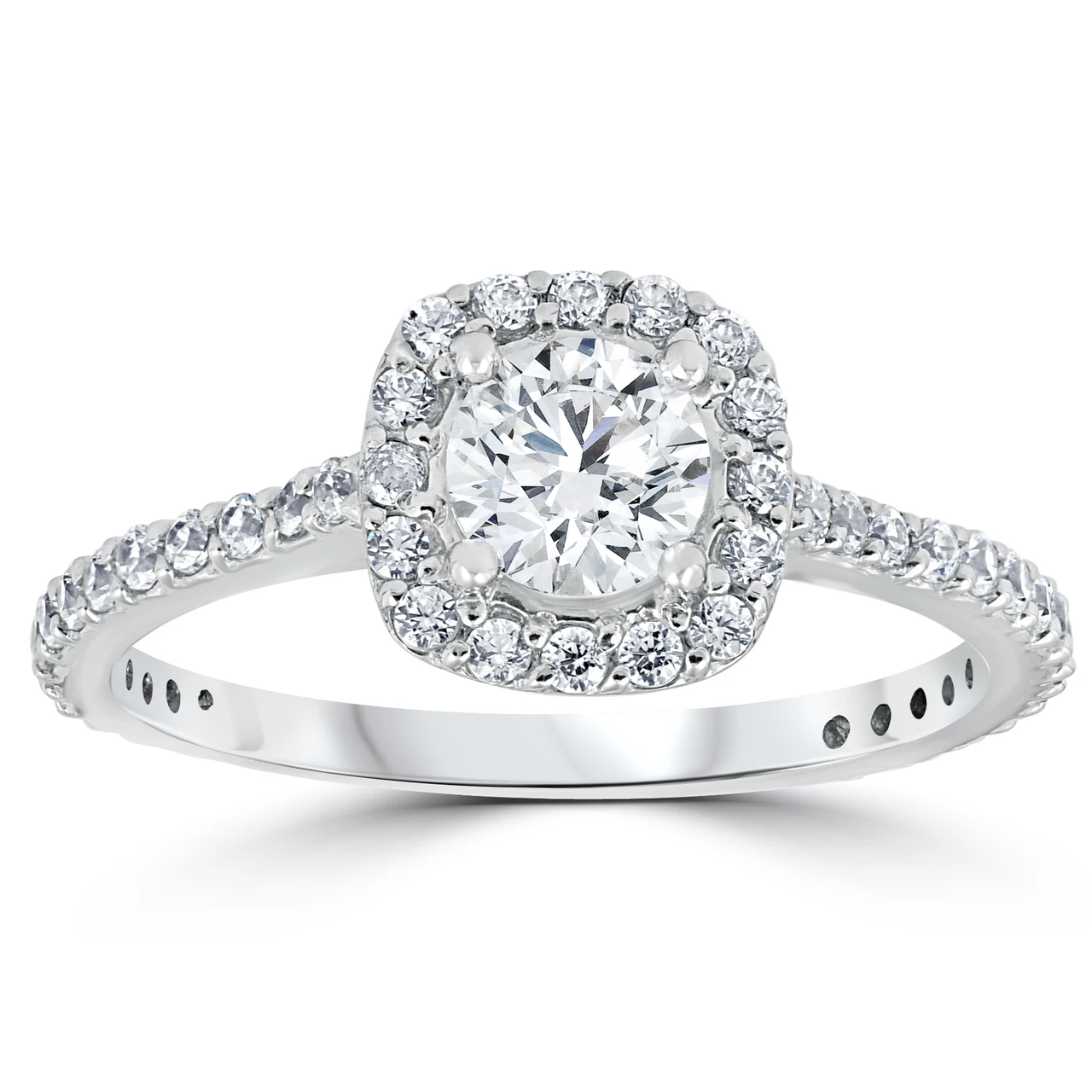 1 1/5ct TW Diamond Cushion Halo Engagement Ring 10k White Gold (G-H, I1)