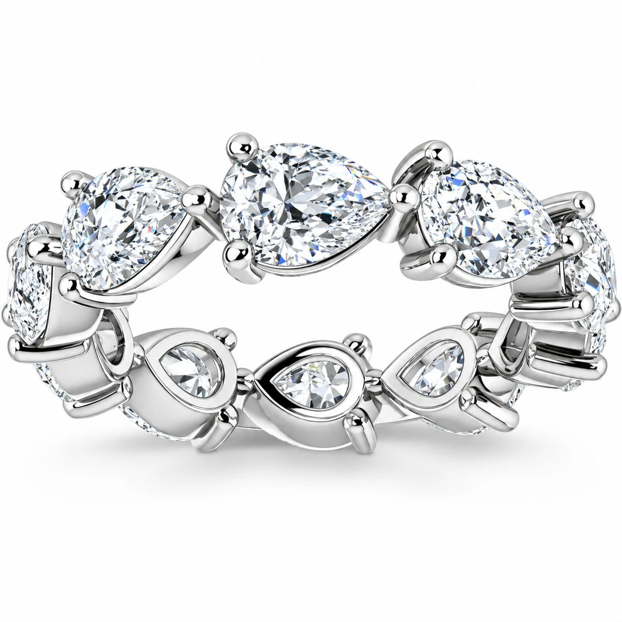 5CT Pear Shape Diamond Eternity Ring Horizontal Wedding Band 14k Gold Lab Grown (G-H, VS2-SI1)