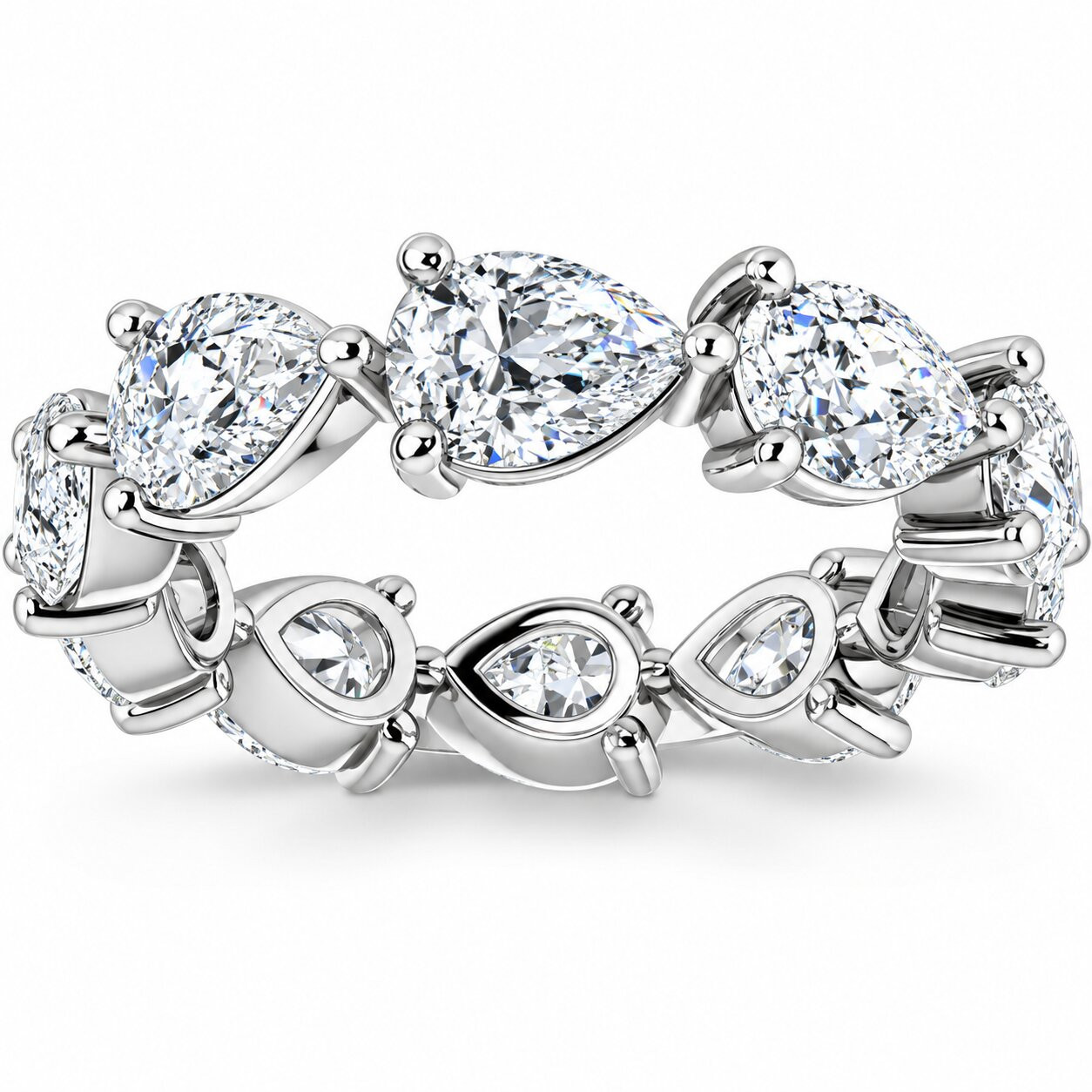 5CT Pear Shape Diamond Eternity Ring Horizontal Wedding Band 14k Gold Lab Grown (G-H, VS2-SI1)