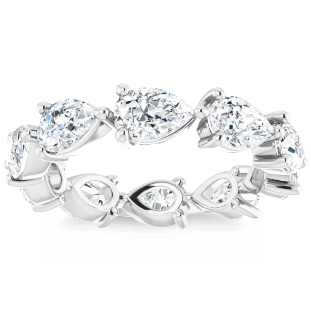 5CT Pear Shape Diamond Eternity Ring Horizontal Wedding Band 14k Gold Lab Grown (G-H, VS2-SI1)