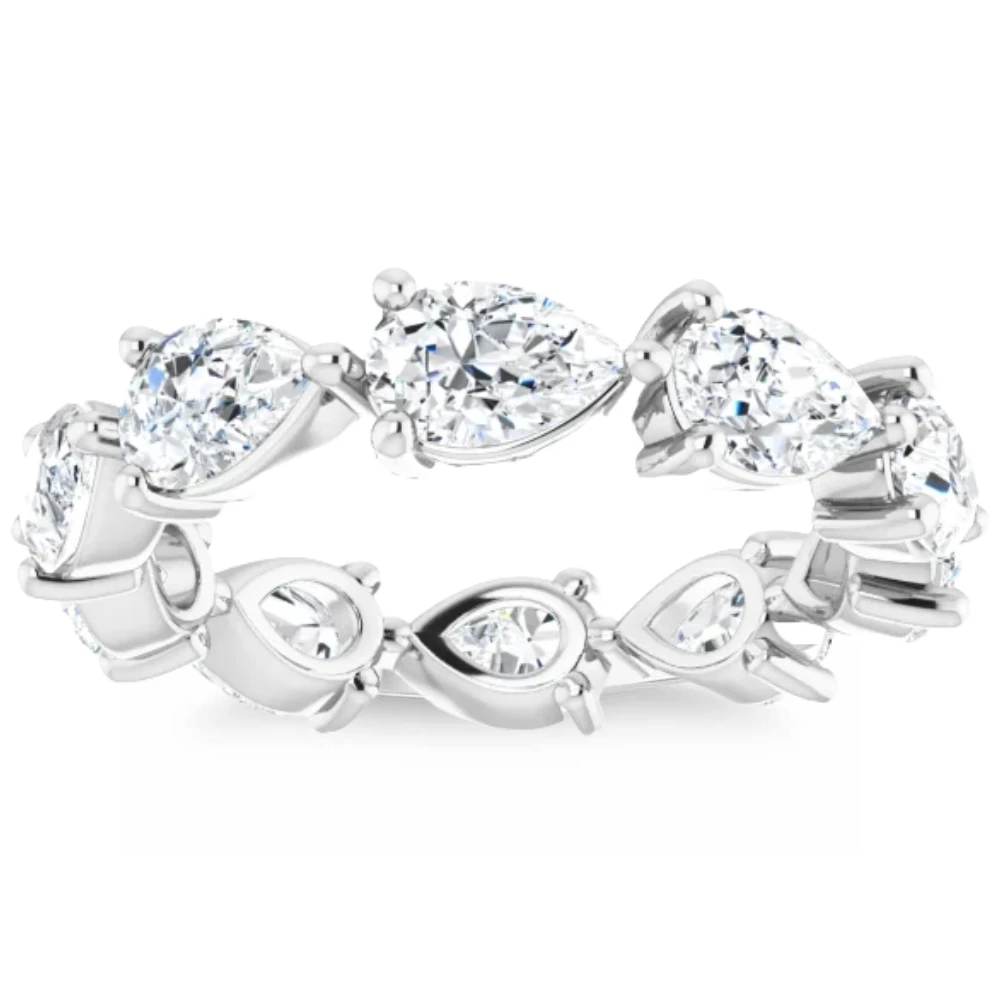 5CT Pear Shape Diamond Eternity Ring Horizontal Wedding Band 14k Gold Lab Grown (G-H, VS2-SI1)