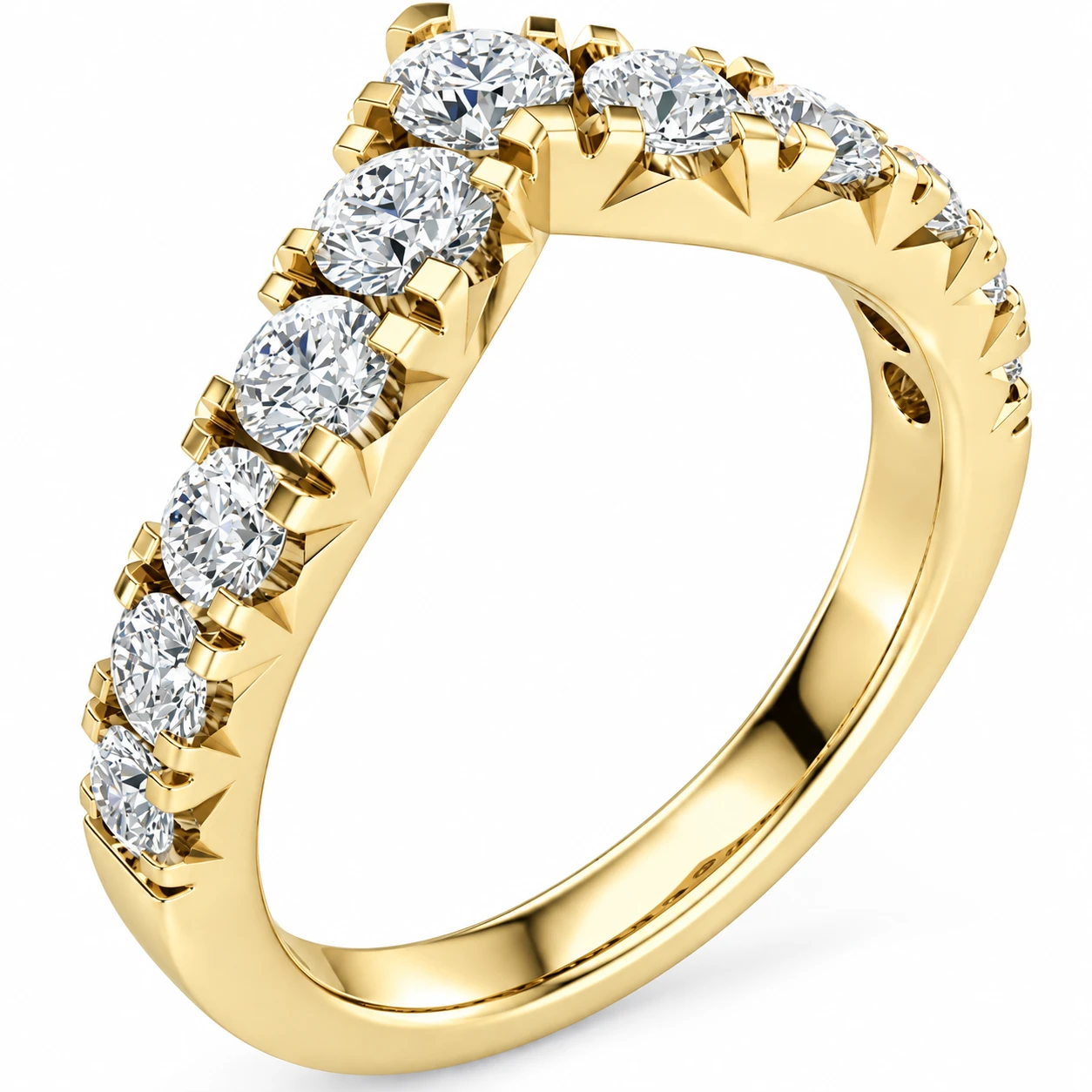 1ct TW Graduated Diamond Wedding Curved Contour Ring 14k Gold Lab Grown (G-H, VS2-SI1)