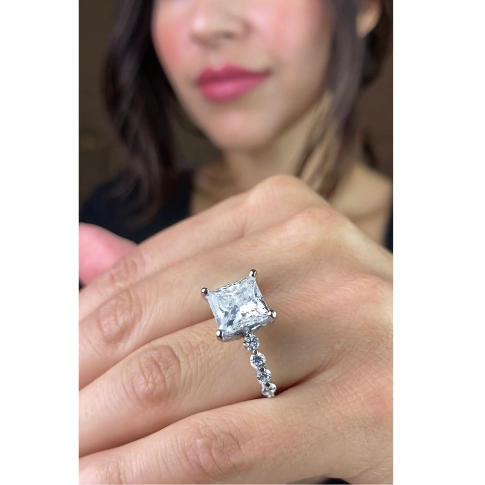 Certified 3.44Ct Princess Cut Diamond Engagement Ring 14k White Gold Lab Grown (H-I, VS)