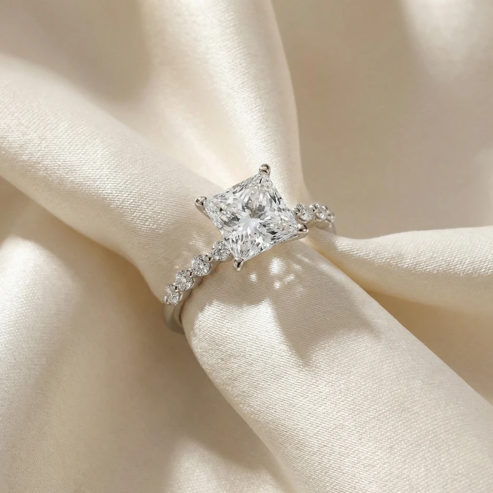 Certified 3.44Ct Princess Cut Diamond Engagement Ring 14k White Gold Lab Grown (H-I, VS)