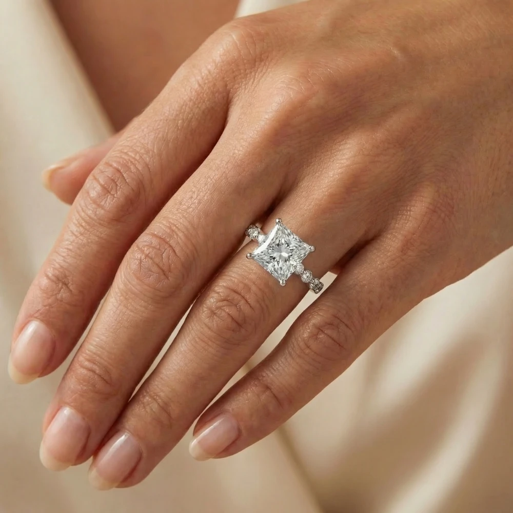 Certified 3.44Ct Princess Cut Diamond Engagement Ring 14k White Gold Lab Grown (H-I, VS)