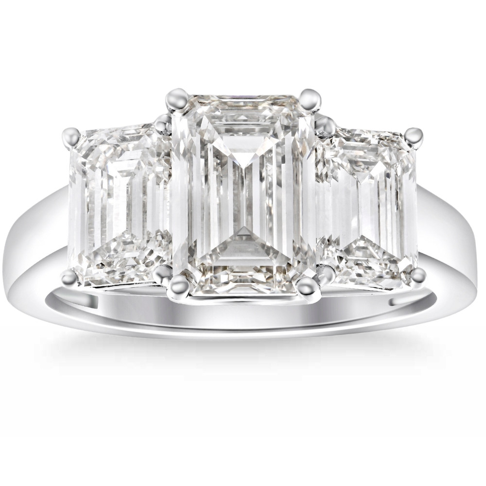3.55Ct TW Emerald Cut Three Stone Engagement Ring 14k White Gold Lab Grown (G-H, VVS)