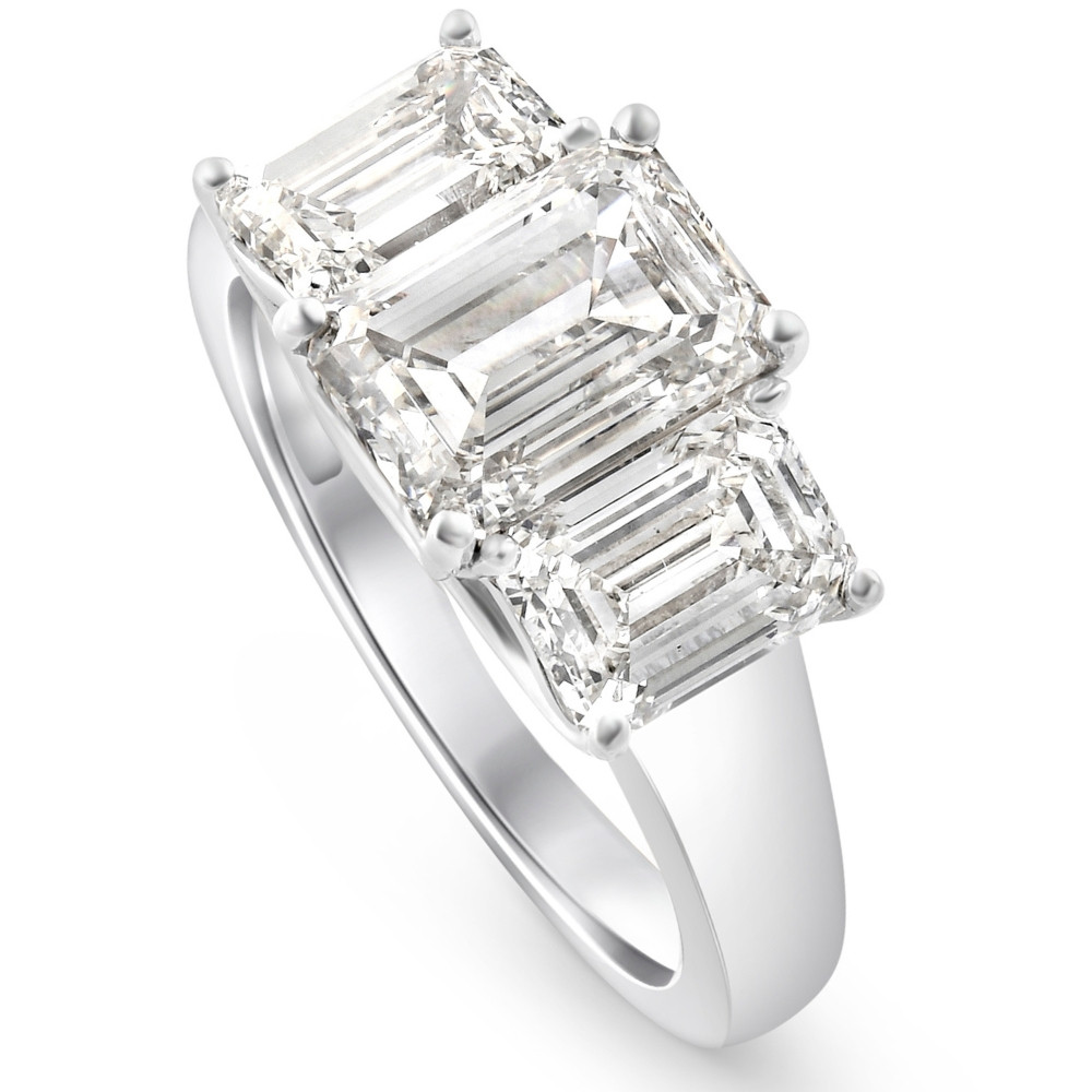 3.55Ct TW Emerald Cut Three Stone Engagement Ring 14k White Gold Lab Grown (G-H, VVS)