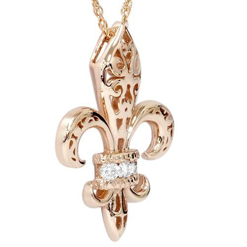 1/10ct Vintage Fleur De Lis Pendant 14K Rose Gold 1" Tall (G-H, I1)