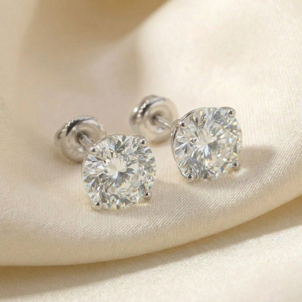 4 Ct T.W. Certified Diamond Screw Back Studs 14k White Gold Lab Grown (G-H, SI)