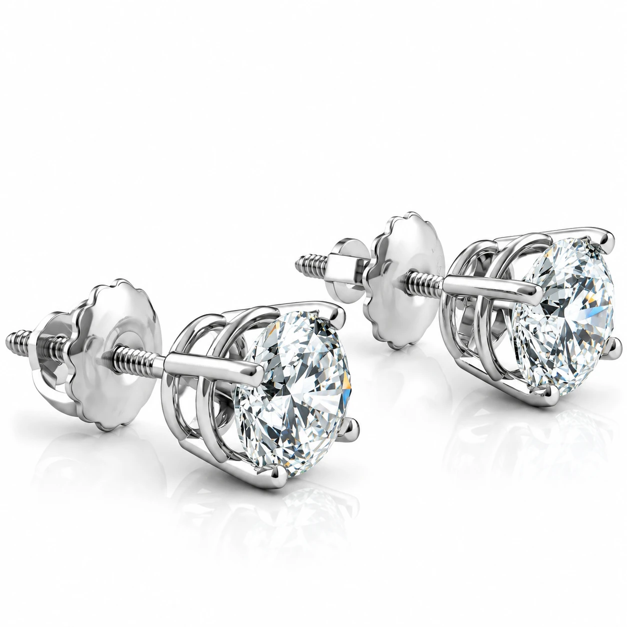 1 1/2 Ct Diamond Screw Back Studs 14k White Gold Lab Grown Eco Friendly (F-G, VS)