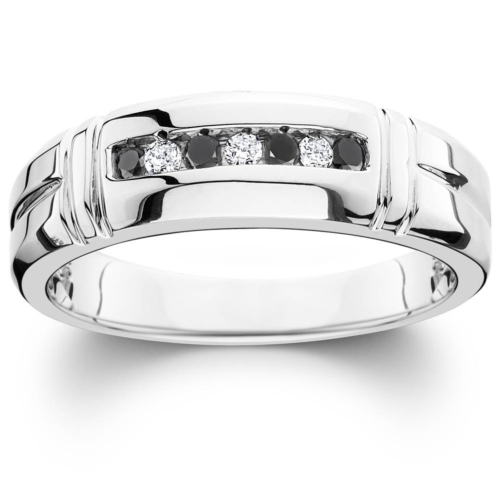 1/3ct Black & White Diamond Mens Wedding Ring 10K White Gold (H-I, I1)