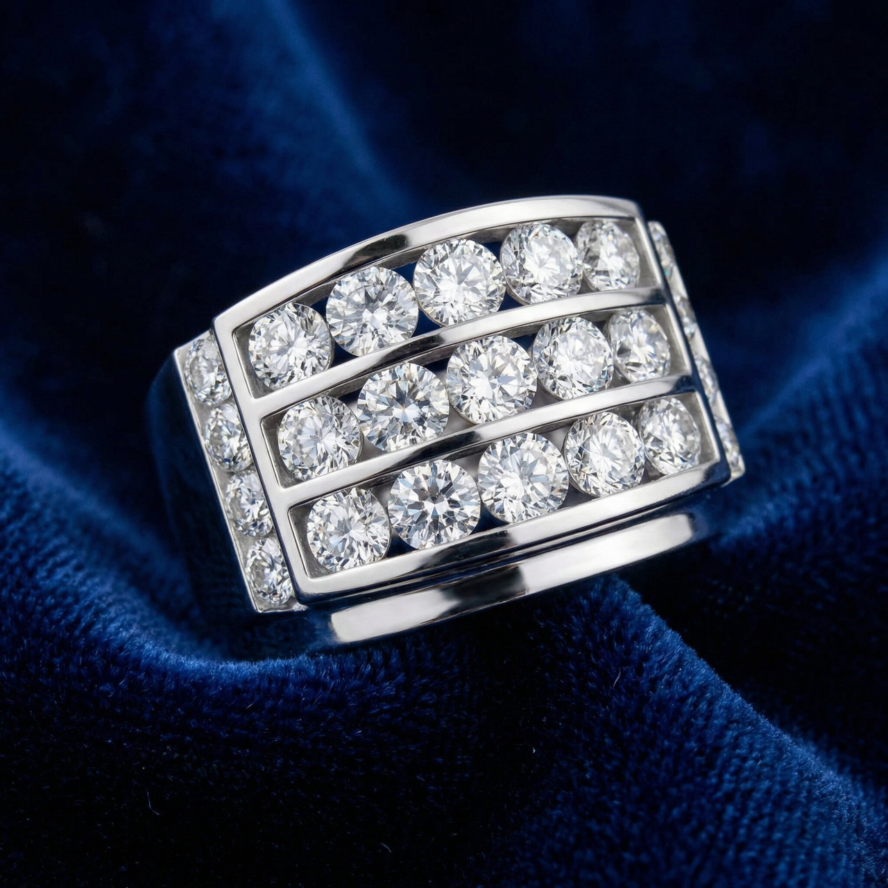 2Ct Men's Diamond Ring in 14k Gold Lab Grown Multi-Row Channel Set (F-G, VS2-SI1)