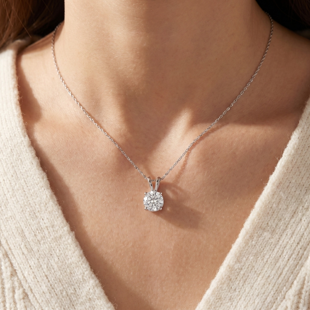 .90 Carat Solitaire Pendant Natural Diamond 14K White Gold Womens Necklace (H-I, I2-I3)
