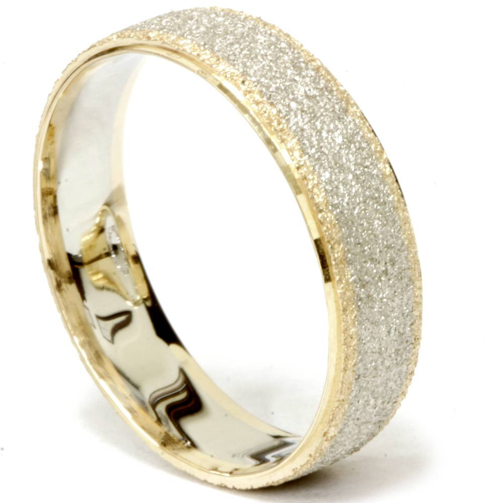 14k White & Yellow Gold Mens 6mm Two Tone Comfort Fit Texture Wedding Band