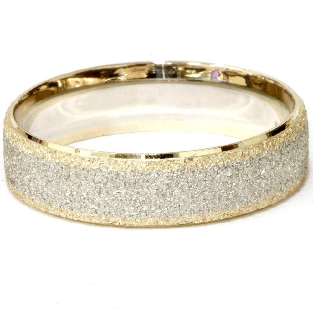 14k White & Yellow Gold Mens 6mm Two Tone Comfort Fit Texture Wedding Band