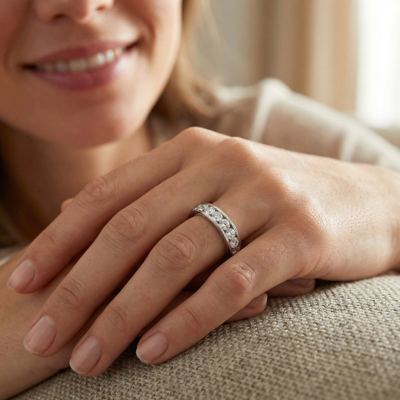 2 CT Channel Set  Round Diamond Eternity Ring 14K White Gold (G-H, I1)