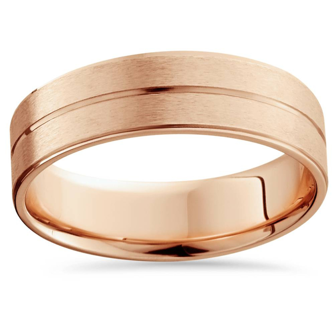14K Rose Gold Mens Brushed Flat Wedding Band 6mm 14K Rose Gold Mens Brushed Flat Wedding Band 6mm