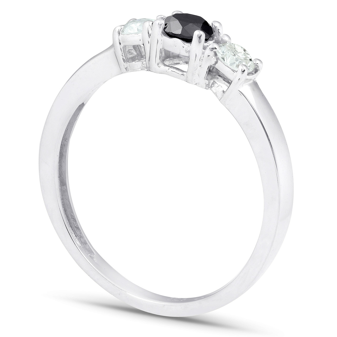 1/2ct Black & White Diamond 3-Stone Engagement Ring 10K White Gold (G-H, I2-I3)