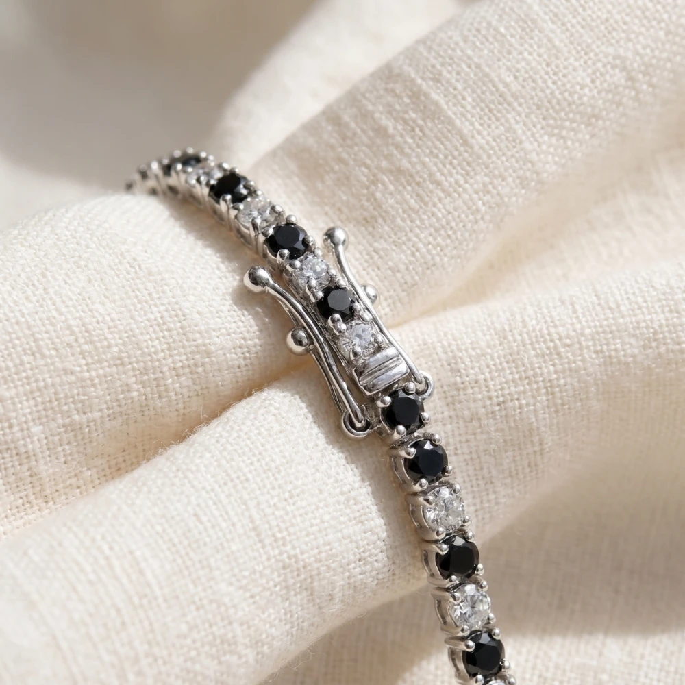 3ct Black & White Diamond Tennis Bracelet 7" 14K White Gold (K-L-I2,I3) (G-H, I1)