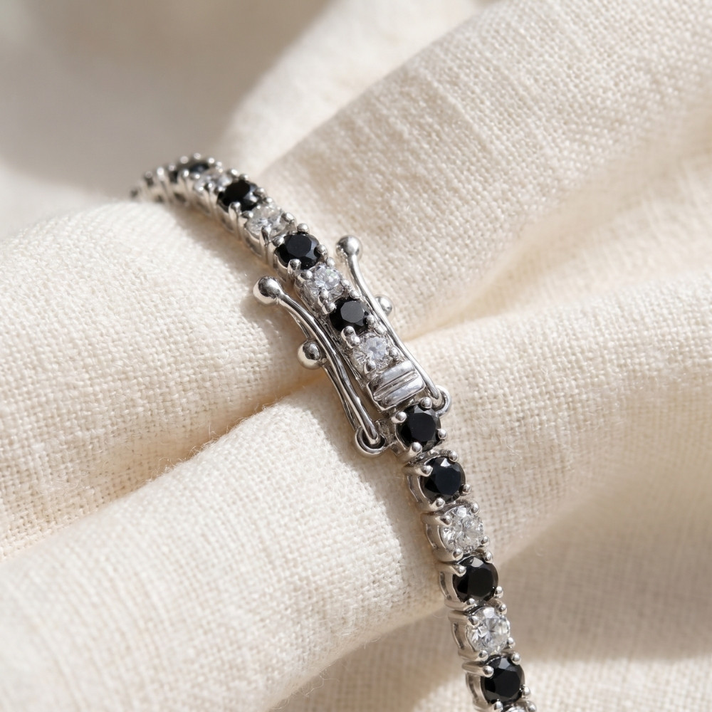 3ct Black & White Diamond Tennis Bracelet 7" 14K White Gold (K-L-I2,I3) (G-H, I1)