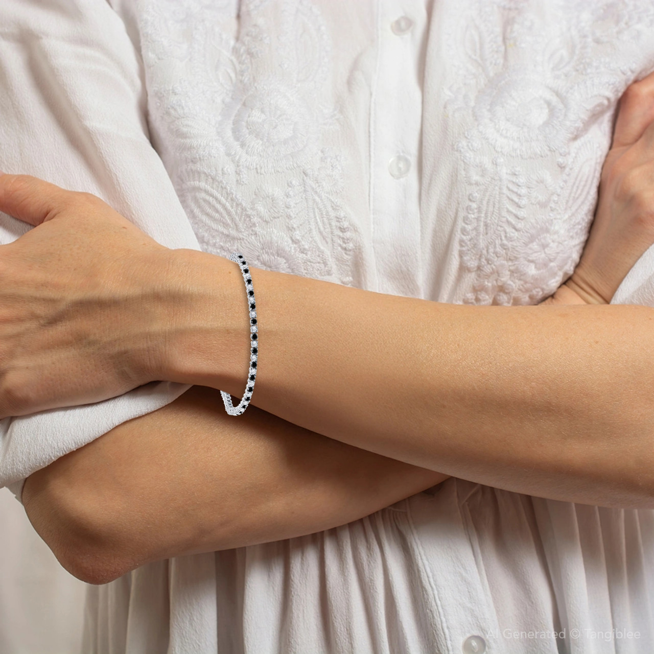 3ct Black & White Diamond Tennis Bracelet 7" 14K White Gold (K-L-I2,I3) (G-H, I1) 3ct Black & White Diamond Tennis Bracelet 7" 14K White Gold (K-L-I2,I3) (G-H, I1)