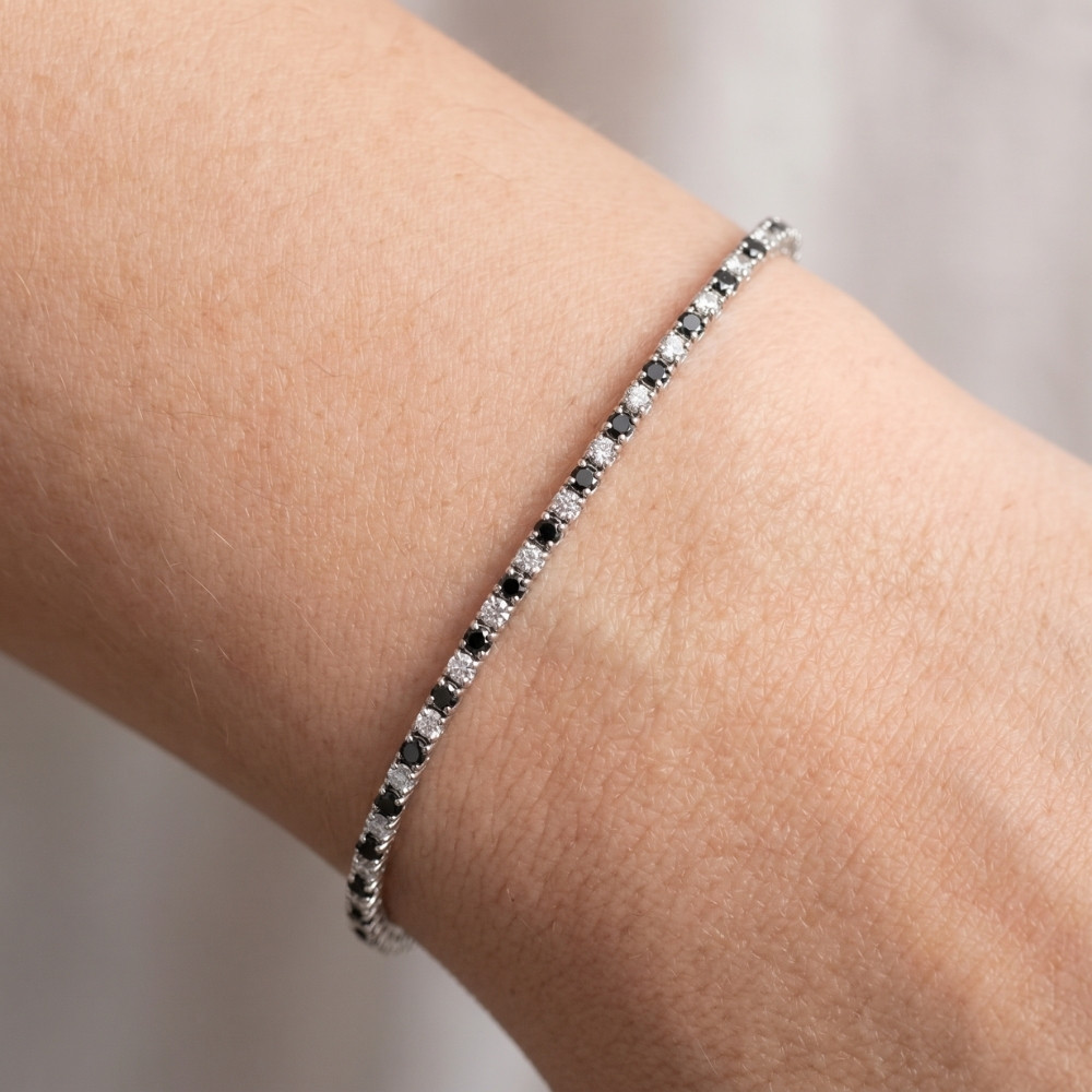 3ct Black & White Diamond Tennis Bracelet 7" 14K White Gold (K-L-I2,I3) (G-H, I1)
