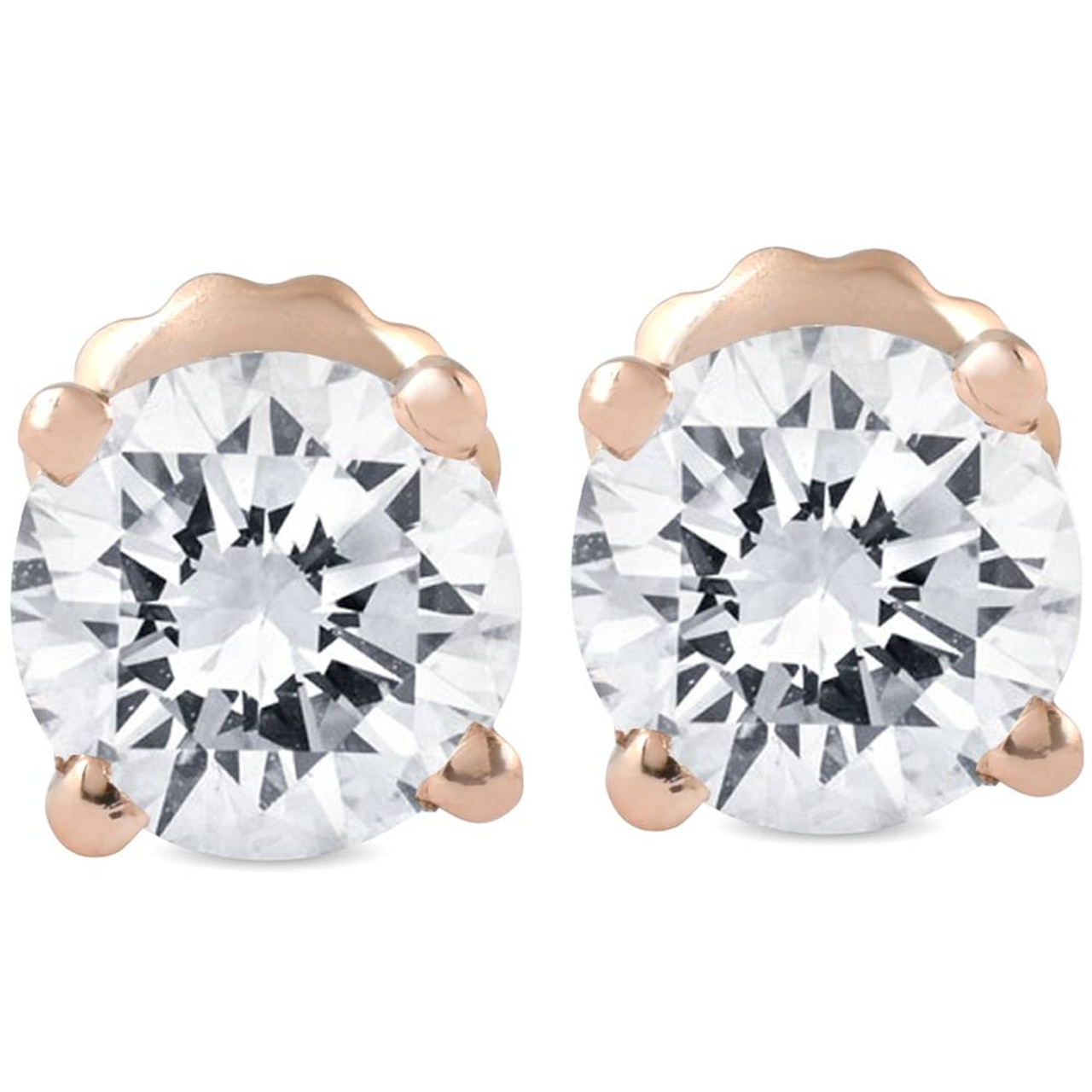 18K ROSE GOLD 1.5 CT 4 PRONGS ROUND CUT CLASSIC DIAMOND EARRING STUDS