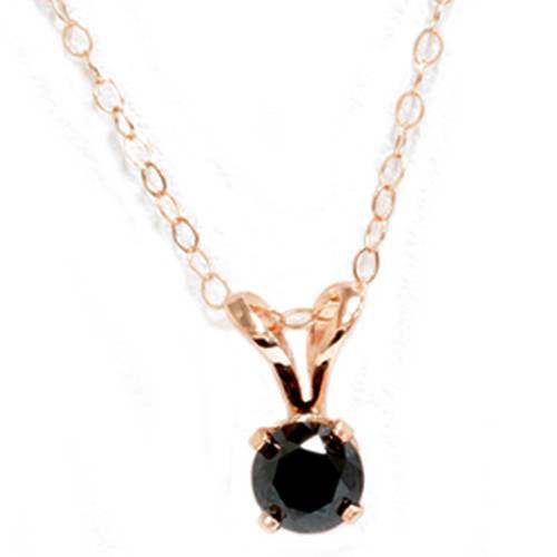 5/8ct Black Diamond Solitaire Pendant Necklace 14K Gold (Black, I2-I3)