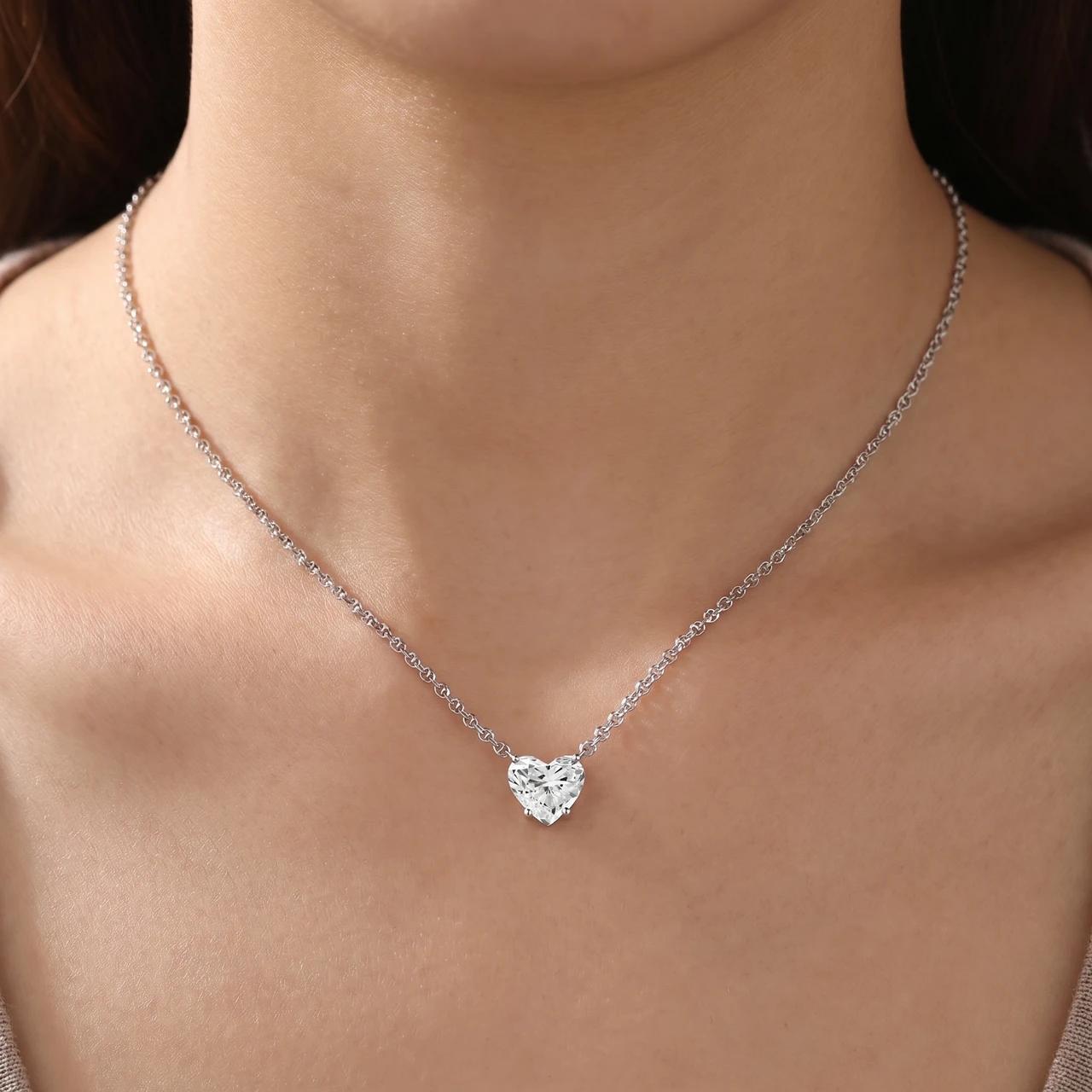 Certified 3Ct Heart Solitaire Diamond Pendant Necklace 14k Gold Lab Grown (G-H, VS)