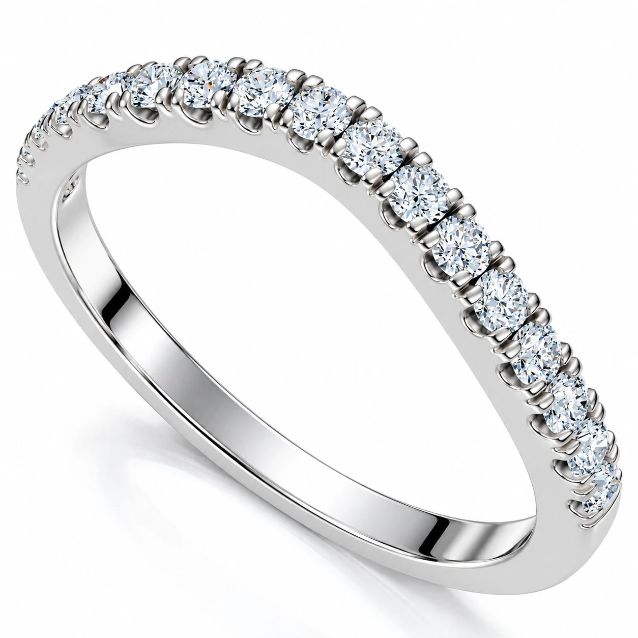 1/6ct Curved Diamond Wedding Ring 14K White Gold (G-H, SI)
