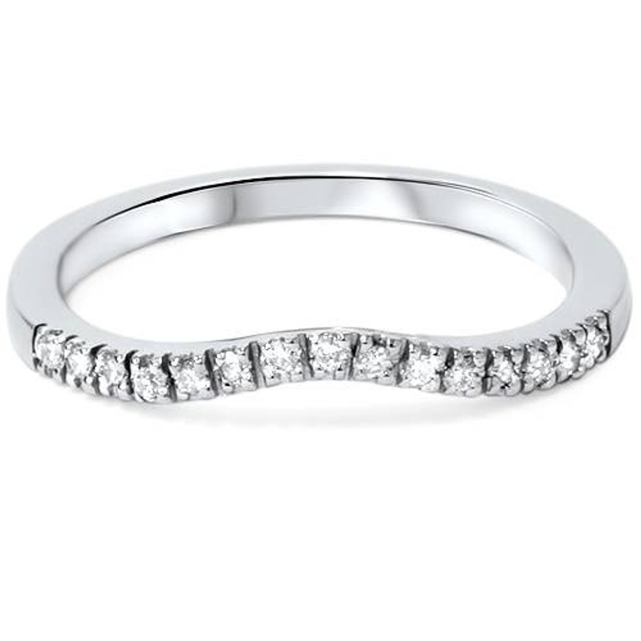 1/8ct Curved Diamond Wedding Ring 14K White Gold