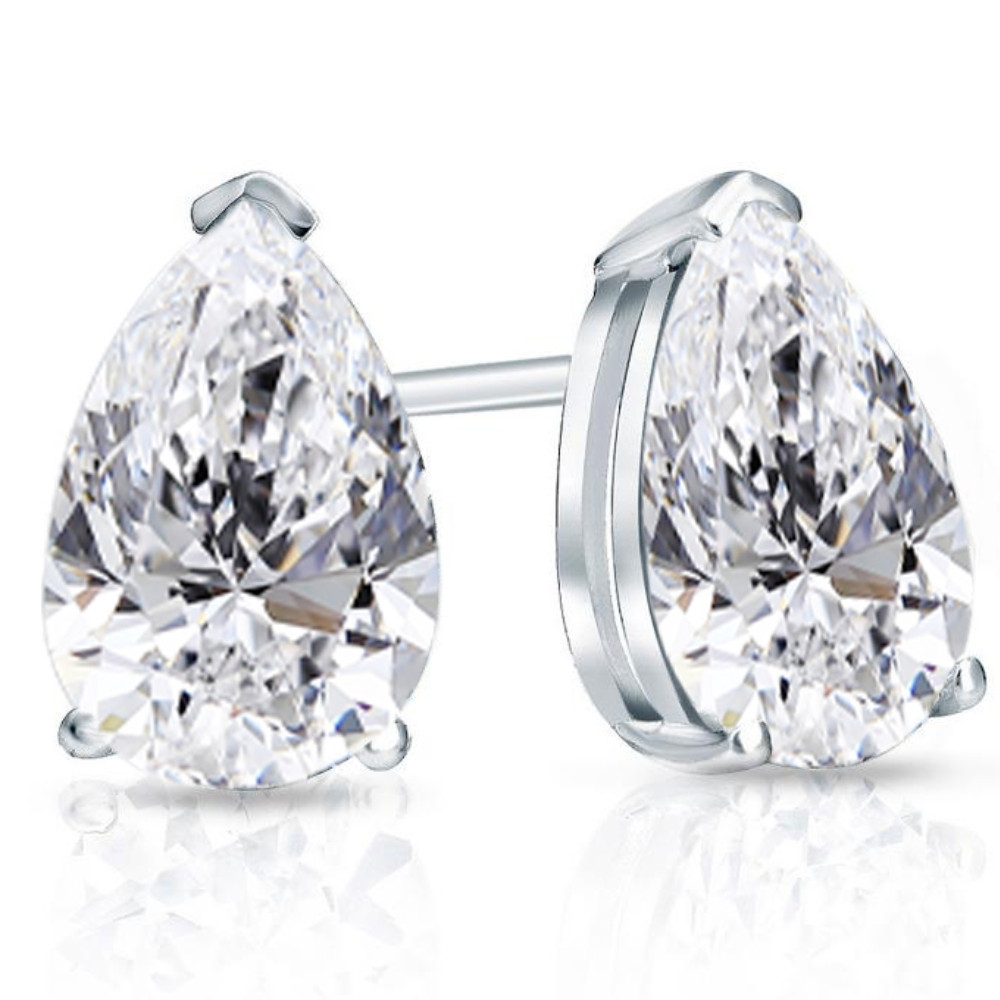 2 Ct Lab Grown Pear Shape Diamond Studs 14k White Gold Earrings (G-H, VS)