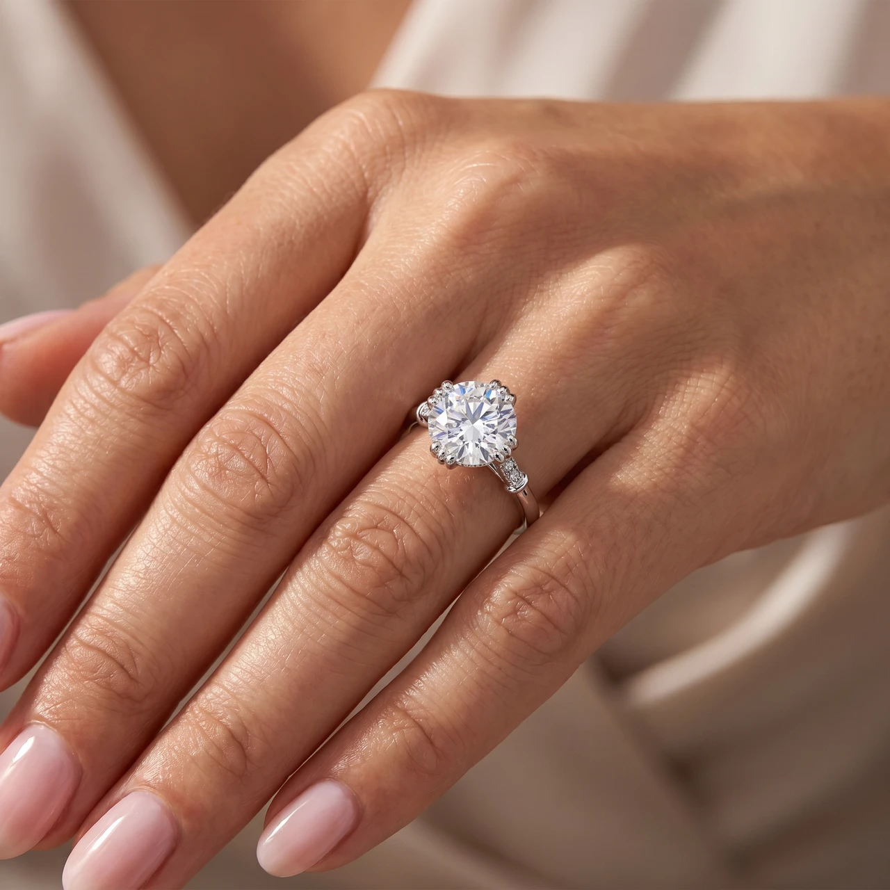 Certified 5.10Ct Round Diamond 14k White Gold Engagement Ring Lab Grown (G-H, VS2-SI1)