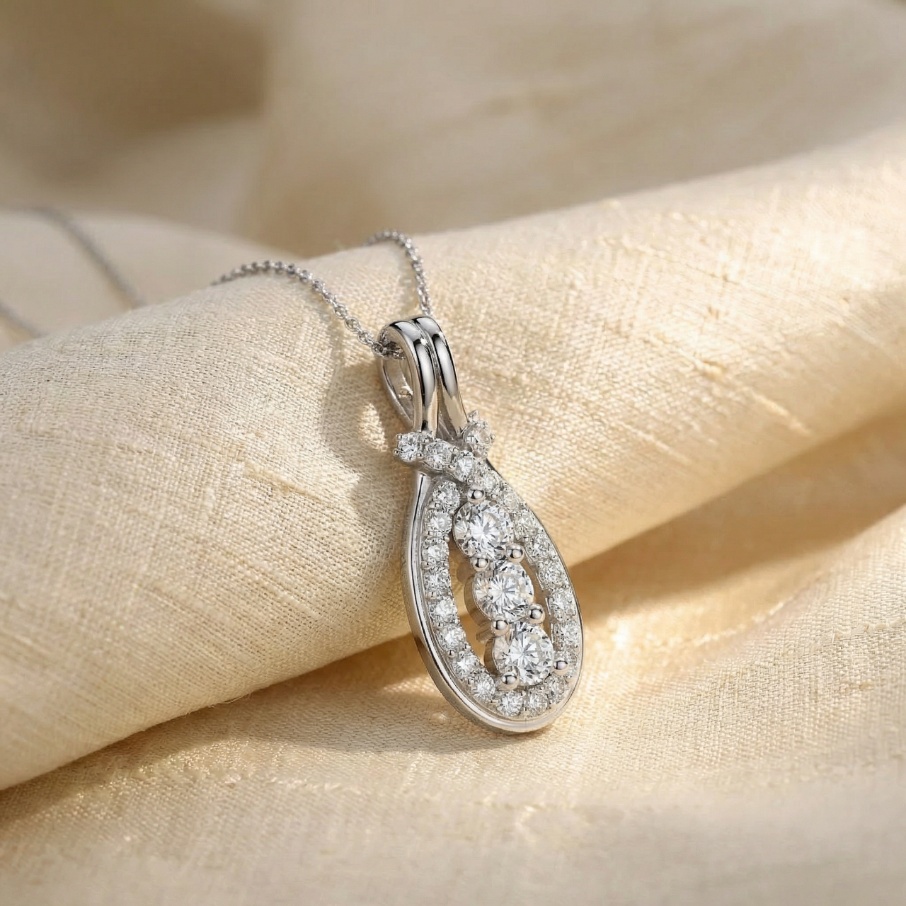 1/2ct Love Knot Diamond Three Stone White Gold Pendant (G-H, VS)